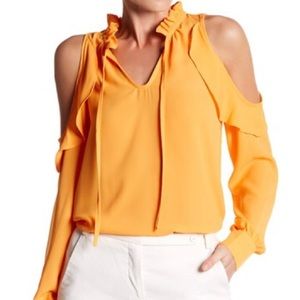 Catherine Malandrino || yellow ruffle coldshoulder